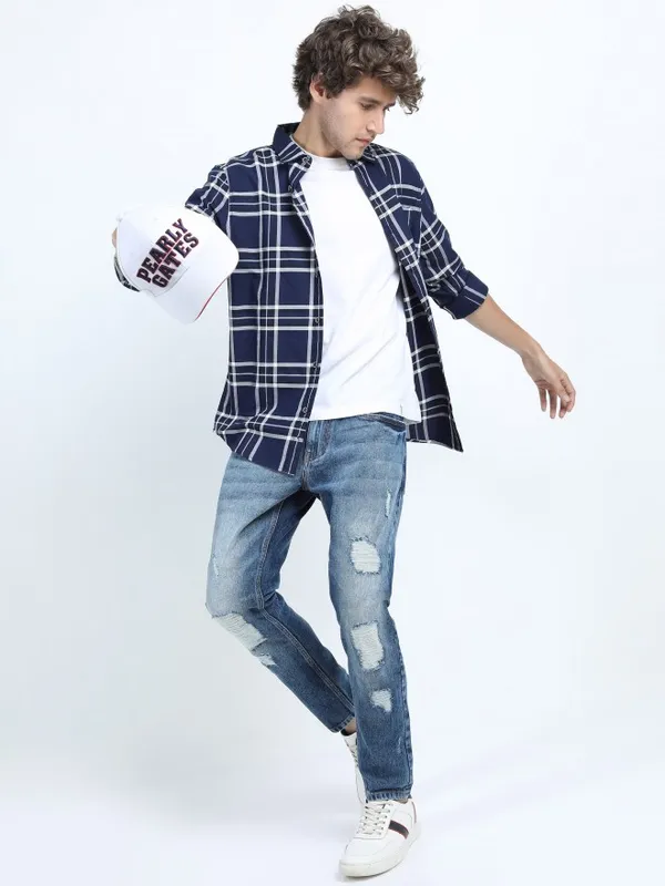  Ketch Men Blue Tapered Fit Highly Distressed Jeans