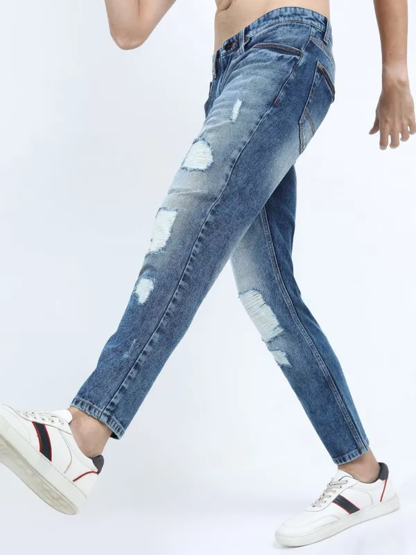  Ketch Men Blue Tapered Fit Highly Distressed Jeans