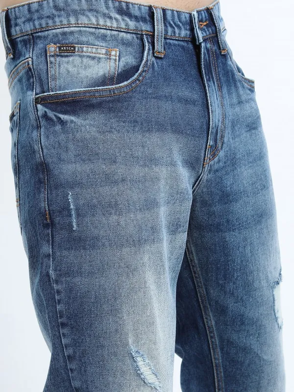  Ketch Men Blue Tapered Fit Highly Distressed Jeans