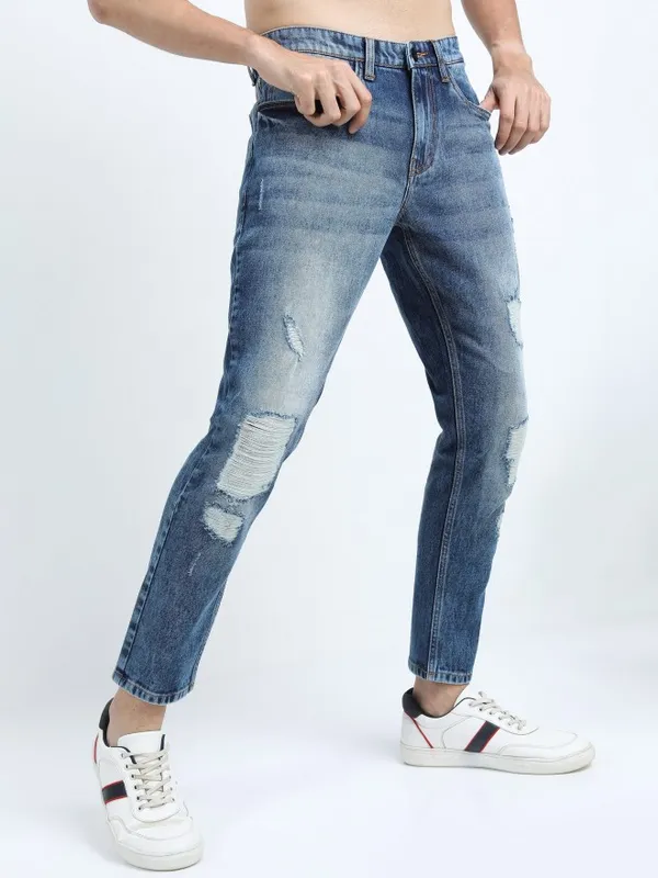  Ketch Men Blue Tapered Fit Highly Distressed Jeans