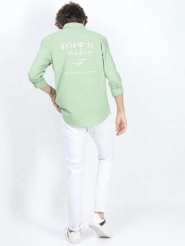  Locomotive Men Green Printed Slim Fit Casual Shirts