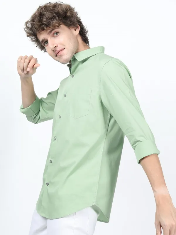  Locomotive Men Green Printed Slim Fit Casual Shirts