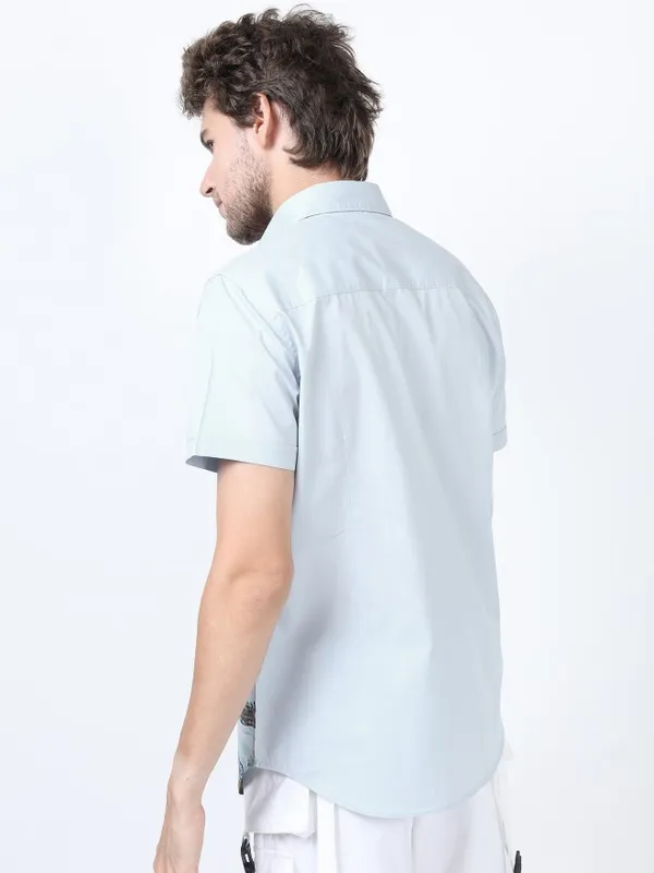  Highlander Men Blue Printed Slim Fit Casual Shirts
