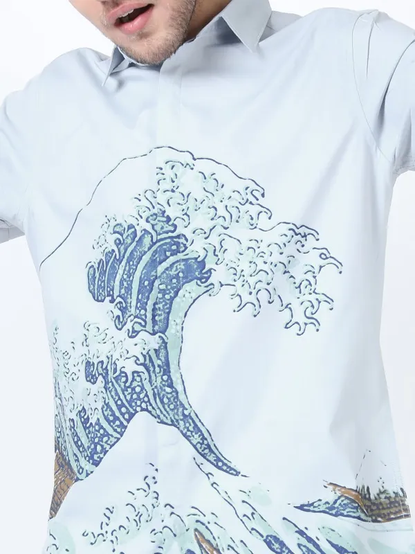  Highlander Men Blue Printed Slim Fit Casual Shirts