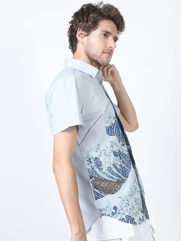  Highlander Men Blue Printed Slim Fit Casual Shirts