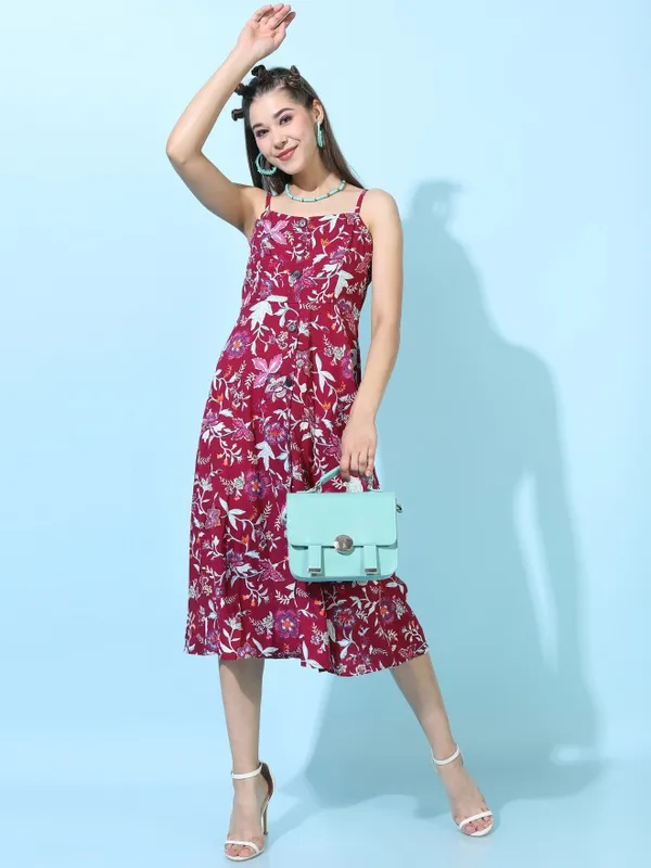  Tokyo Talkies Women Red Printed Fit And Flare Dresses