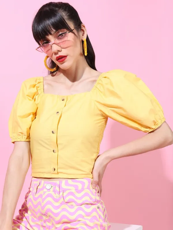  Tokyo Talkies Women Yellow Solid Styled Back Tops