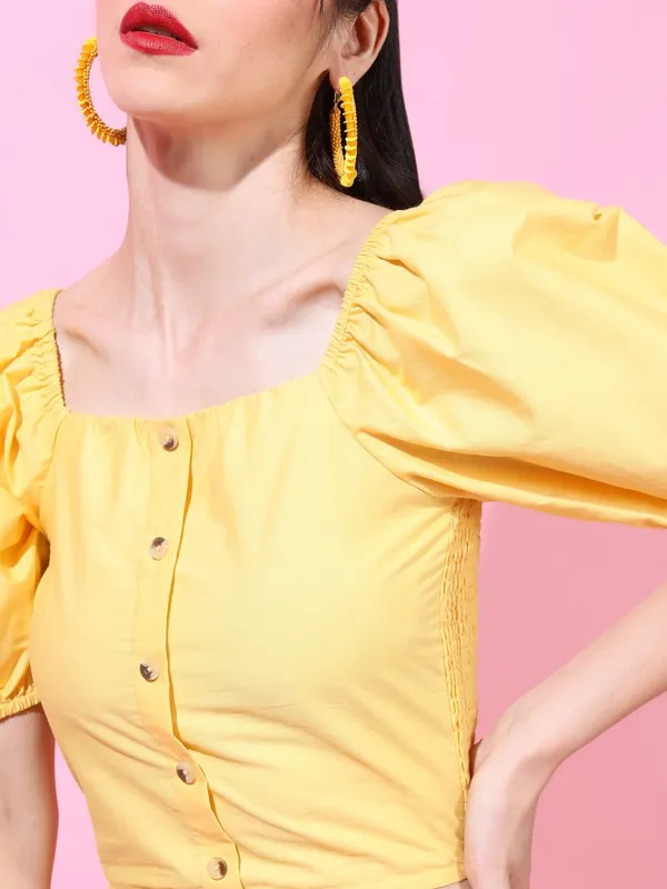  Tokyo Talkies Women Yellow Solid Styled Back Tops