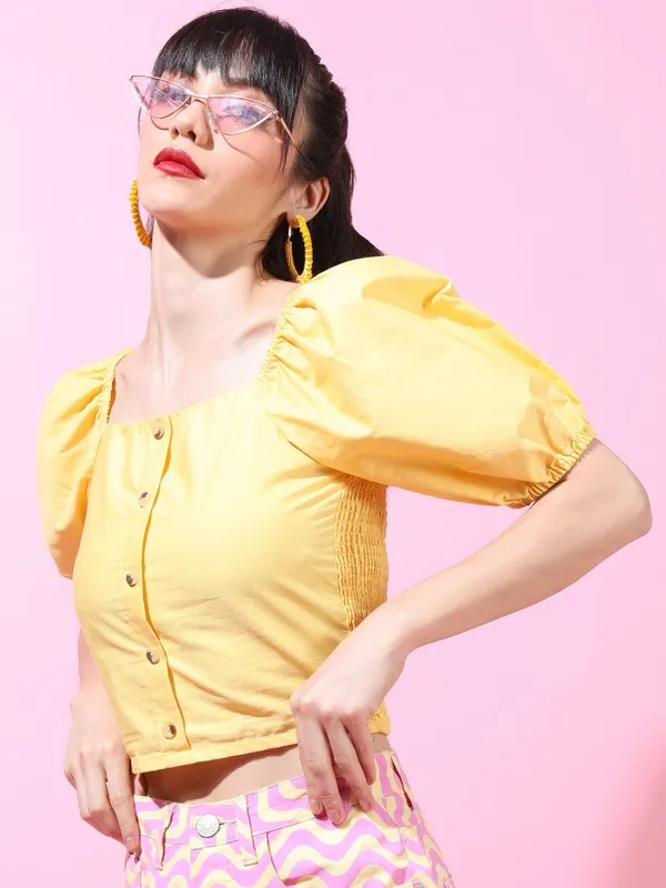  Tokyo Talkies Women Yellow Solid Styled Back Tops