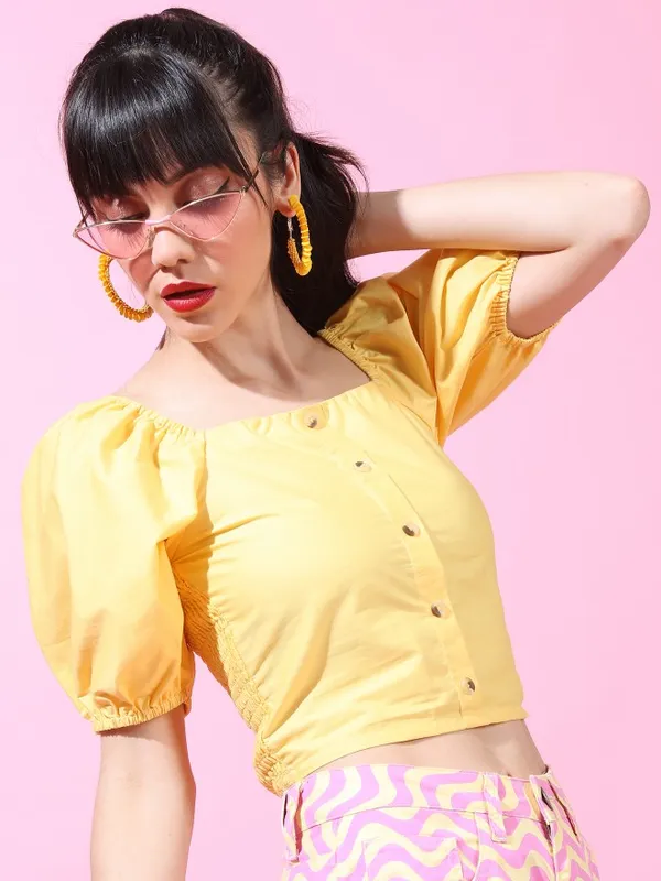  Tokyo Talkies Women Yellow Solid Styled Back Tops