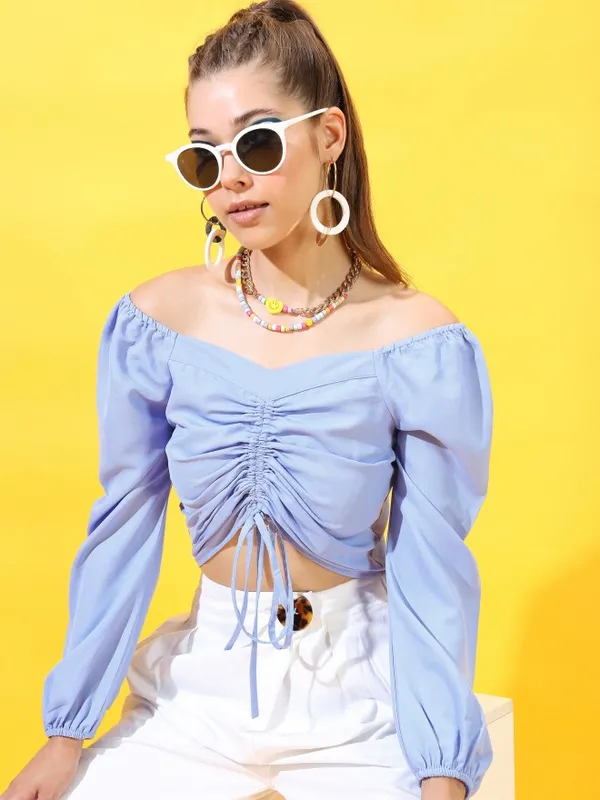  Tokyo Talkies Women Blue Solid Regular Tops