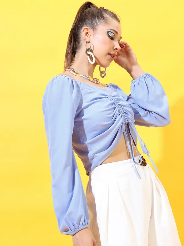  Tokyo Talkies Women Blue Solid Regular Tops
