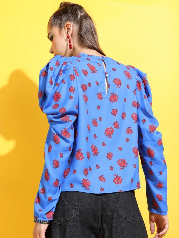  Tokyo Talkies Women Blue Printed Regular Tops