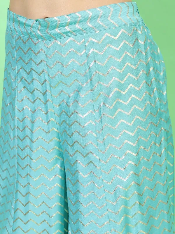  Vishudh Women Turquoise Printed Flared Palazzos