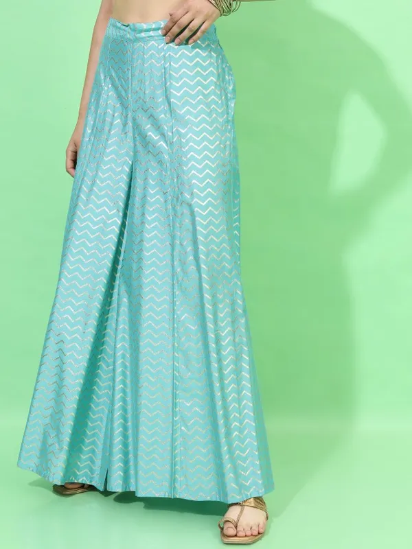  Vishudh Women Turquoise Printed Flared Palazzos