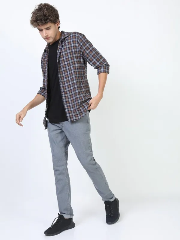  Ketch Men Beige Checked Slim Fit Casual Shirts