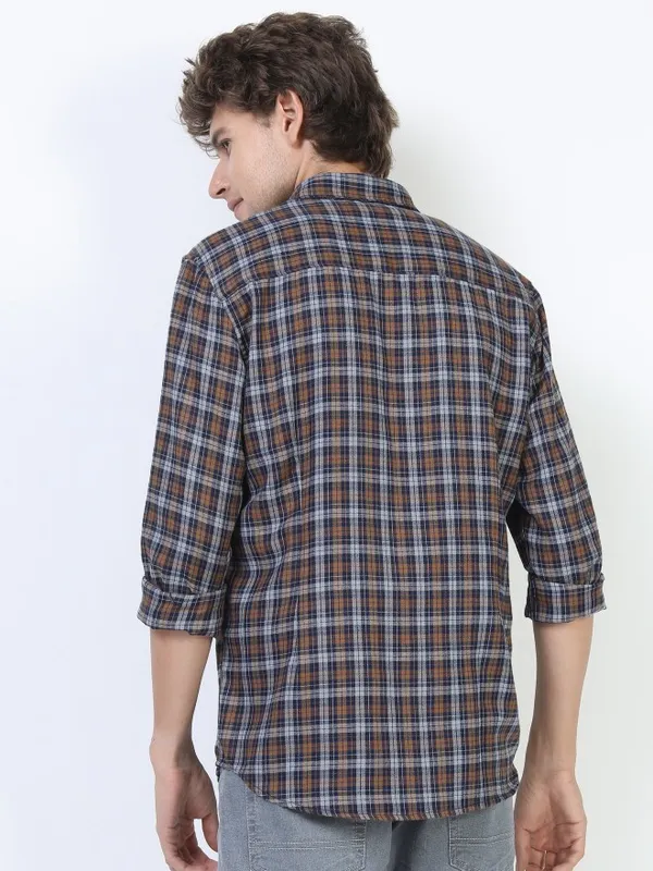  Ketch Men Beige Checked Slim Fit Casual Shirts