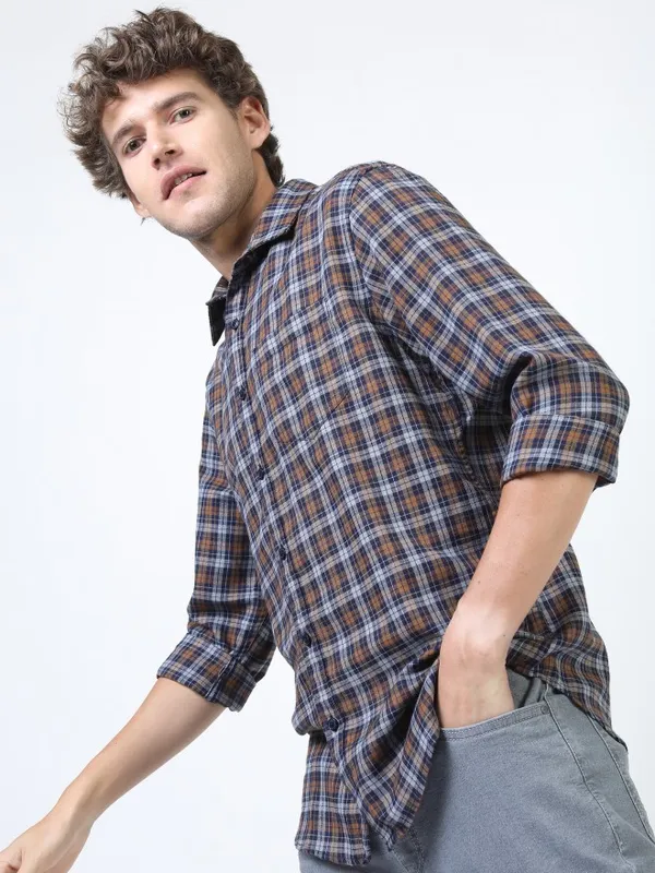  Ketch Men Beige Checked Slim Fit Casual Shirts