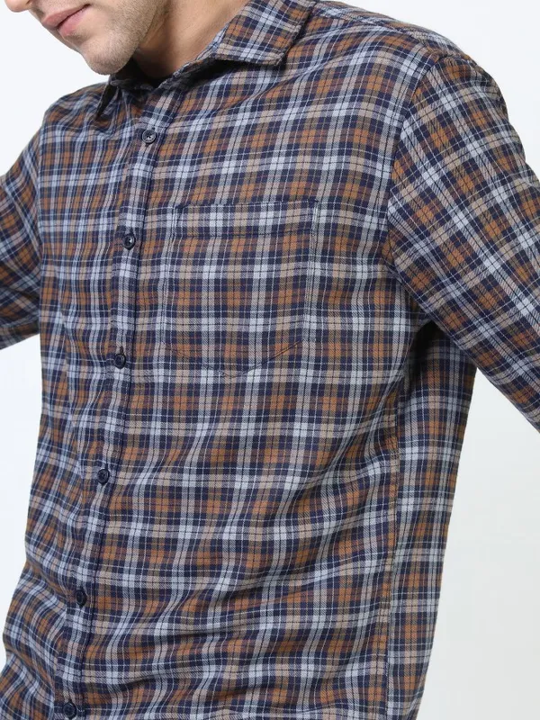  Ketch Men Beige Checked Slim Fit Casual Shirts