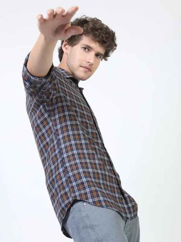 Ketch Men Beige Checked Slim Fit Casual Shirts