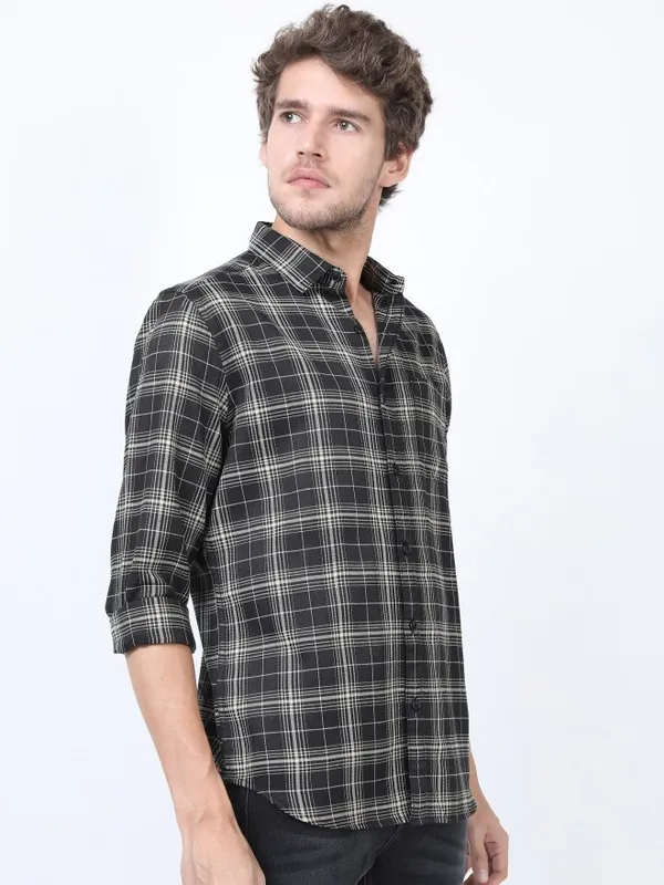  Ketch Men Black Checked Slim Fit Casual Shirts