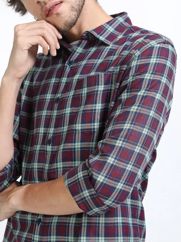  Ketch Men Red Checked Slim Fit Casual Shirts