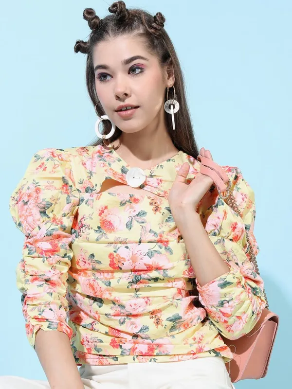  Tokyo Talkies Women Yellow Printed Regular Tops