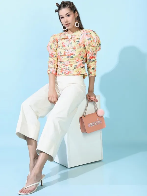  Tokyo Talkies Women Yellow Printed Regular Tops