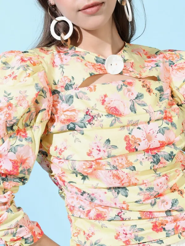  Tokyo Talkies Women Yellow Printed Regular Tops