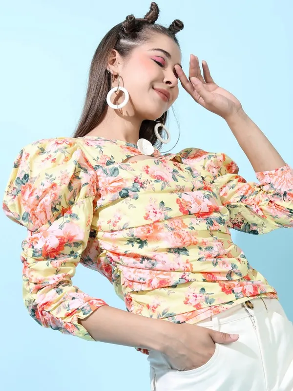  Tokyo Talkies Women Yellow Printed Regular Tops