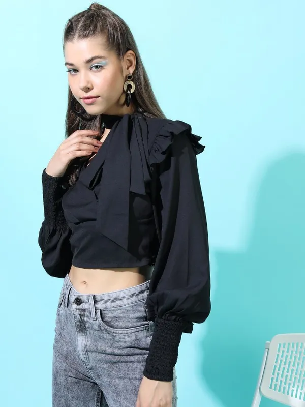 Tokyo Talkies Women Black Solid Crop Top