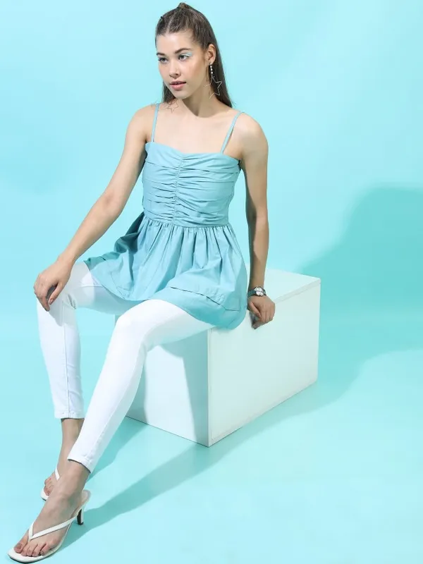  Tokyo Talkies Women Teal Solid Peplum Tops