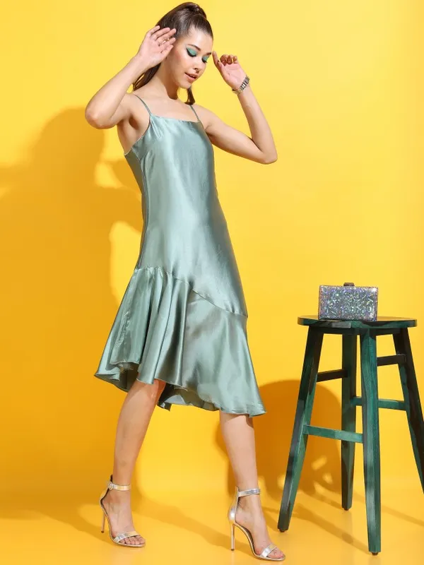  Tokyo Talkies Women Green Solid Fit And Flare Dresses