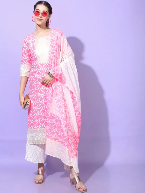  Vishudh Women Pink Printed Kurta Sets