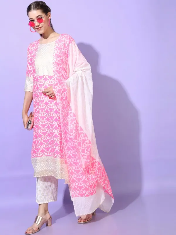  Vishudh Women Pink Printed Kurta Sets