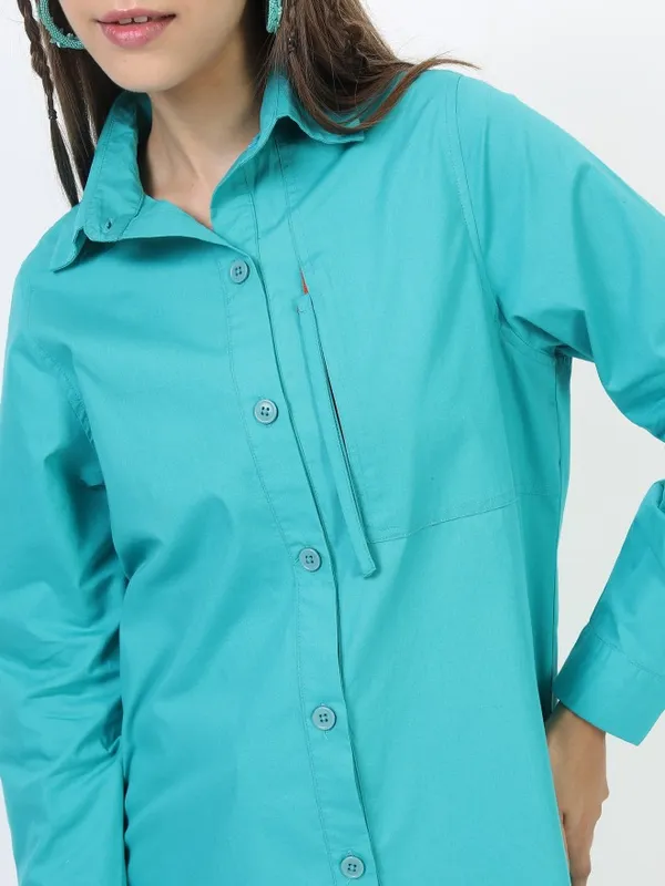 Tokyo Talkies Women Teal Printed Casual Shirts