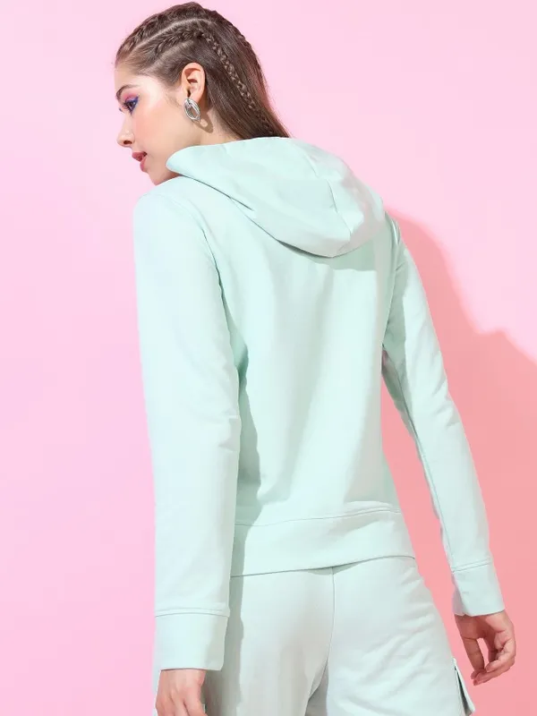  Tokyo Talkies Women Green Solid Front-Open Round Neck Sweatshirts