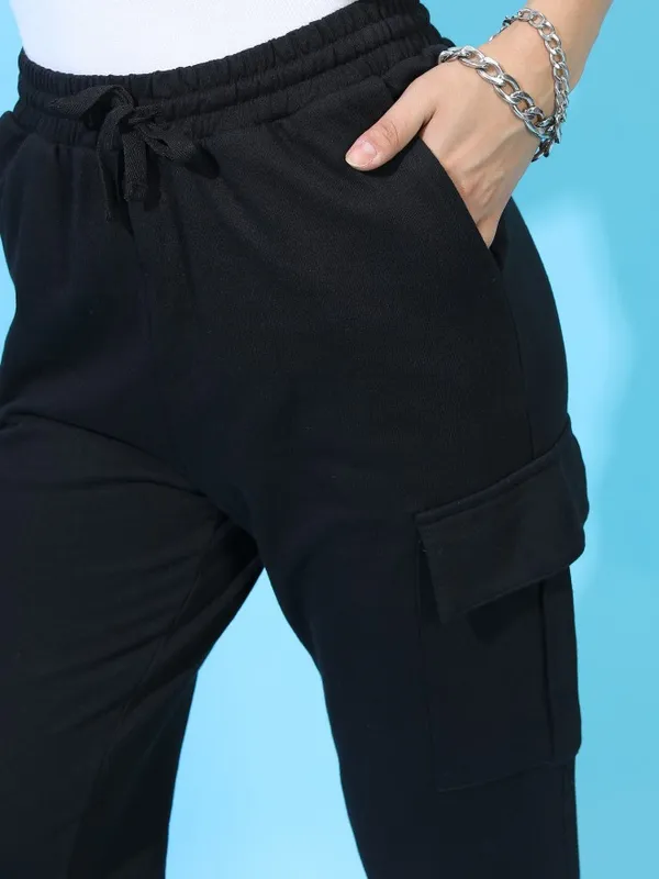  Tokyo Talkies Women Black Bootcut Track Pants
