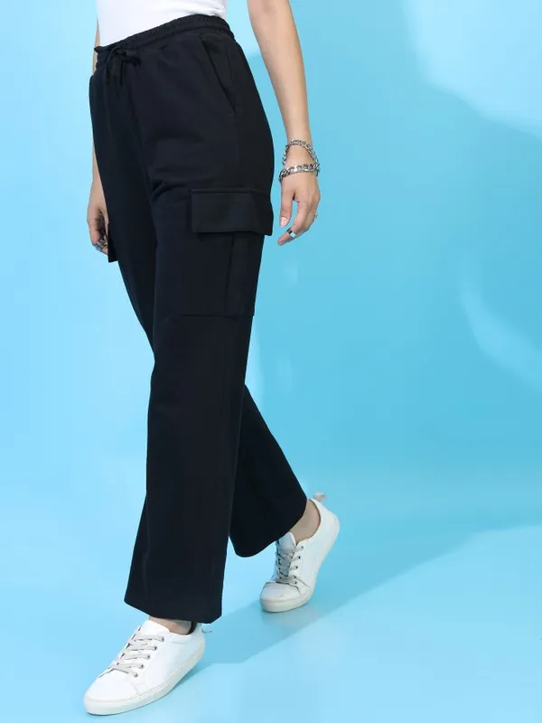  Tokyo Talkies Women Black Bootcut Track Pants