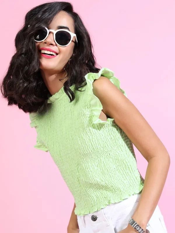  Tokyo Talkies Women Green Solid Regular Tops