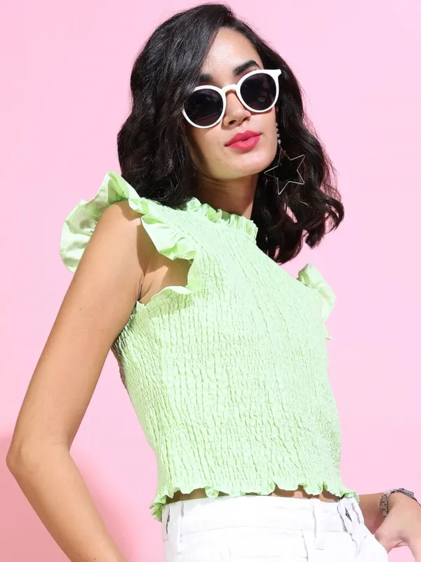  Tokyo Talkies Women Green Solid Regular Tops