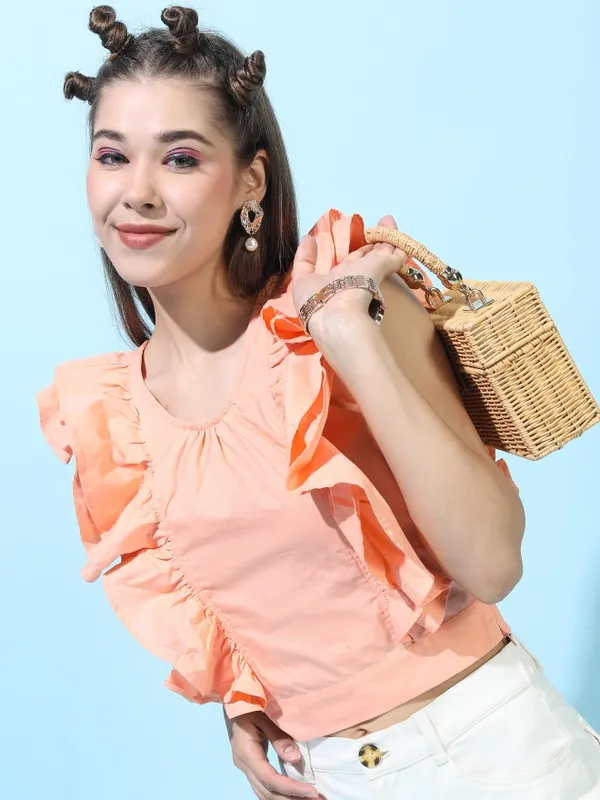  Tokyo Talkies Women Orange Solid Styled Back Tops