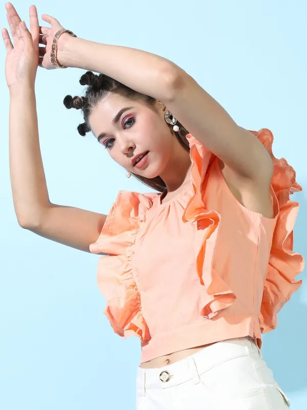  Tokyo Talkies Women Orange Solid Styled Back Tops