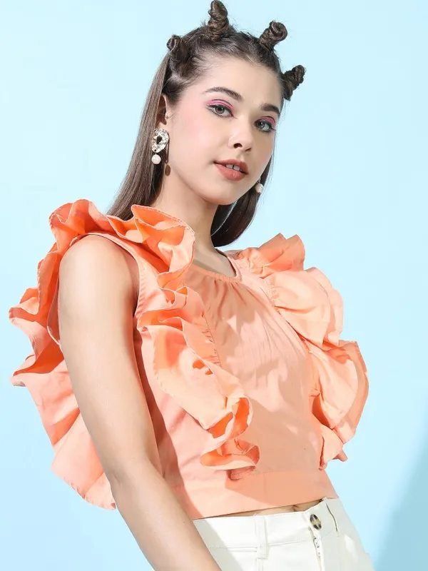  Tokyo Talkies Women Orange Solid Styled Back Tops
