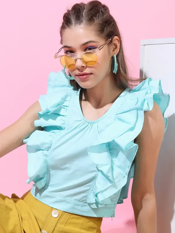  Tokyo Talkies Women Teal Solid Styled Back Tops