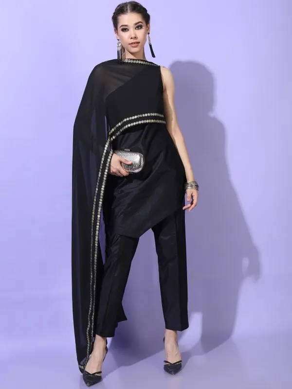  Vishudh Women Black Printed Kurta Sets