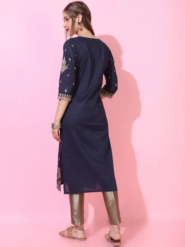  Vishudh Women Navy Blue Printed Straight Kurtas