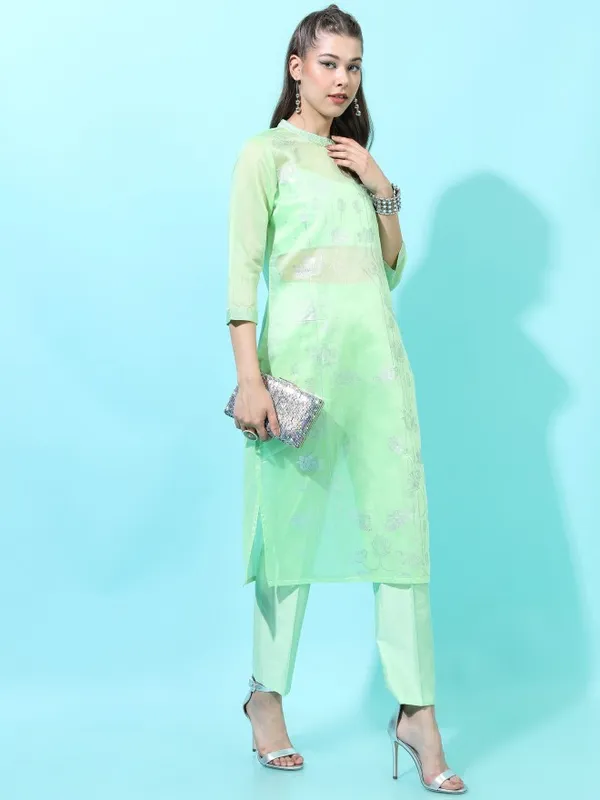  Vishudh Women Green Printed Kurta Sets
