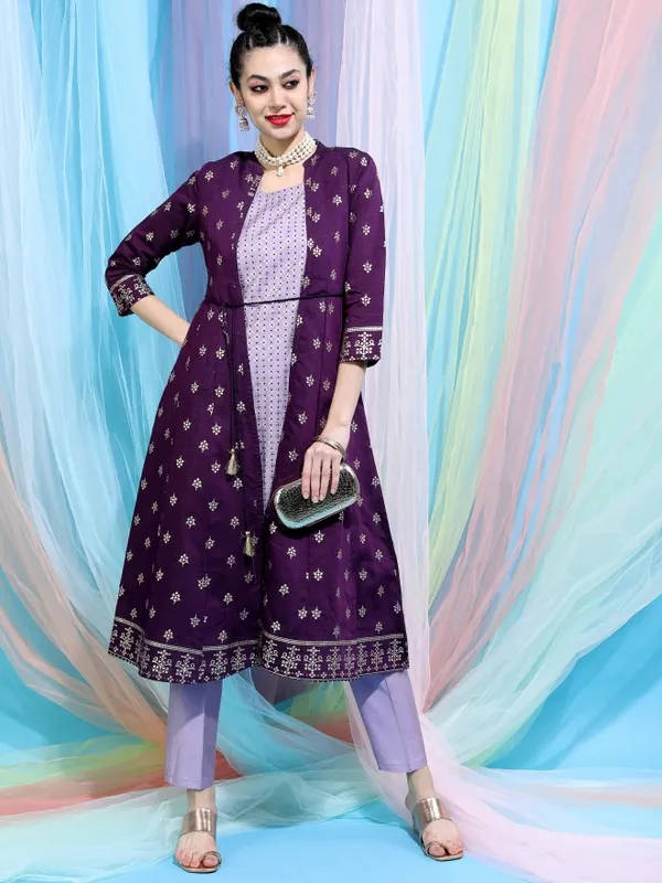  Vishudh Women Purple Printed Kurta Sets