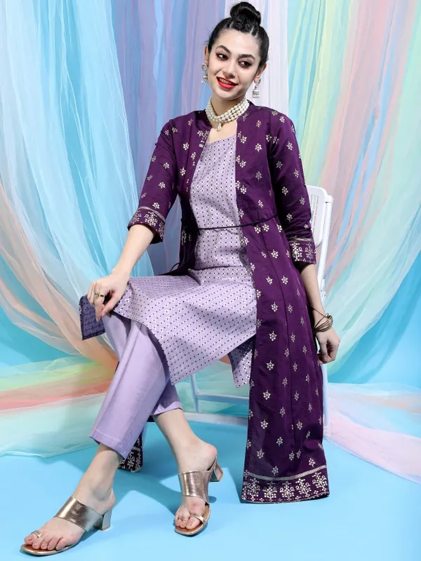  Vishudh Women Purple Printed Kurta Sets